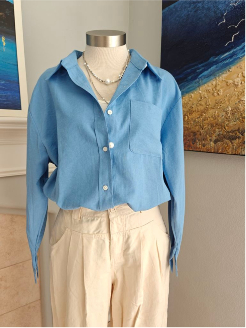 Women's Blue Button Down Shirt in Sky Blue